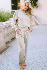 Thumbnail for Round Neck Dropped Shoulder Top and Pants Lounge Set - T - 1 COLOR -