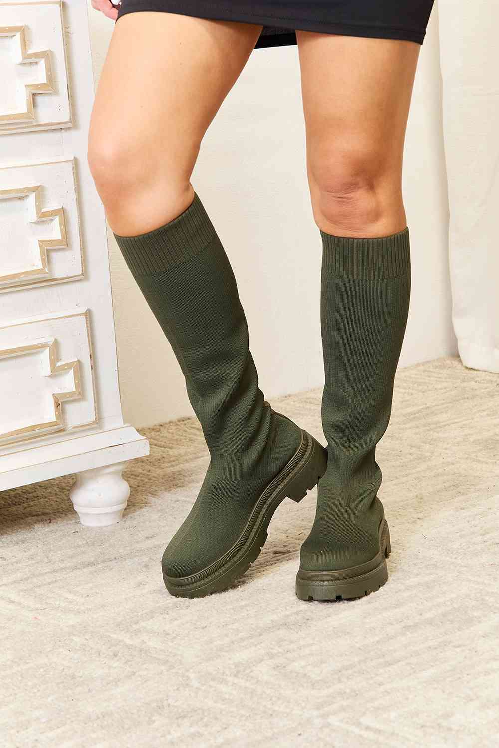 Comfort Footwear Knee High Platform Sock Boots - T - 1 COLOR -