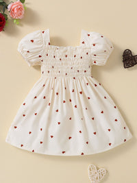 Thumbnail for Baby Girl Heart Print Square Neck Dress - T - 5 SIZES - 1 COLOR -