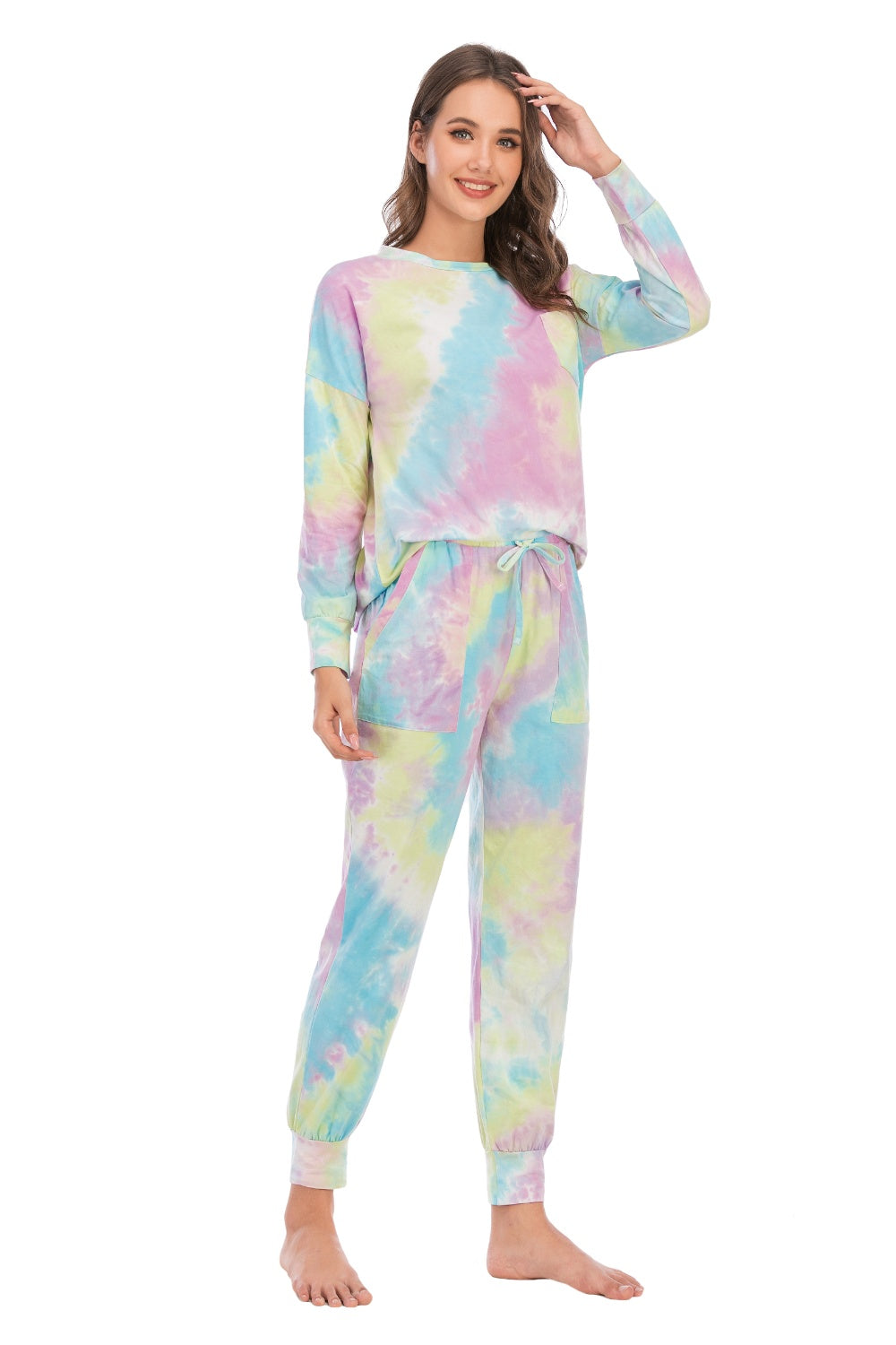 Tie-Dye Top and Pants Lounge Set - 2 PCS. - T - 2 COLORS -