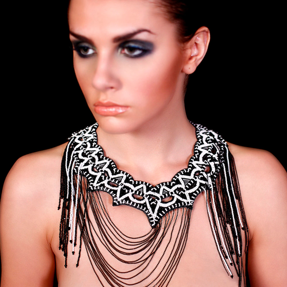 BEGADA - Jet Alabaster Web Neckpiece -