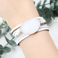 Thumbnail for Riah Fashion - Large Semi Stone Leather Wrap Bracelet - 7 COLORS -