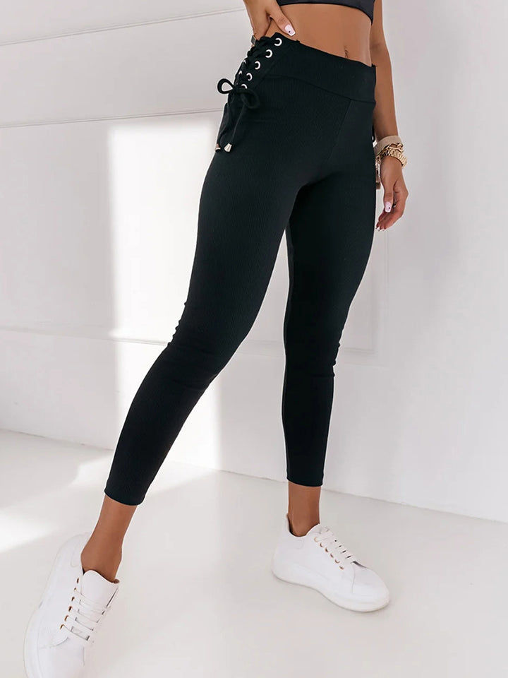 Wide Waistband Lace-Up Leggings - T - 1 COLOR -