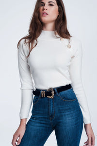 Thumbnail for Q2 - Sweatshirt With Button Detail in Cream - 1 COLOR -