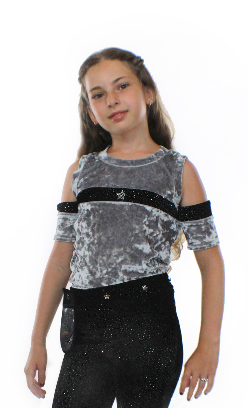 Stardust - Saturn, Silver Crushed Velvet and Glitter Top - 1 COLOR -