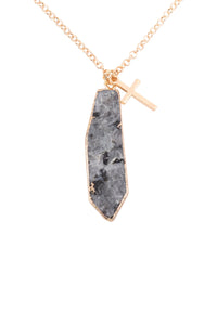 Thumbnail for Riah Fashion - Natural Stone With Cross Pendant Necklace - 7 STONES / COLORS -