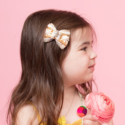 SAND BY SAYA N.Y. - Pearl & Gold Bow Embroidery - Kids Hair Pin - 1 COLOR -