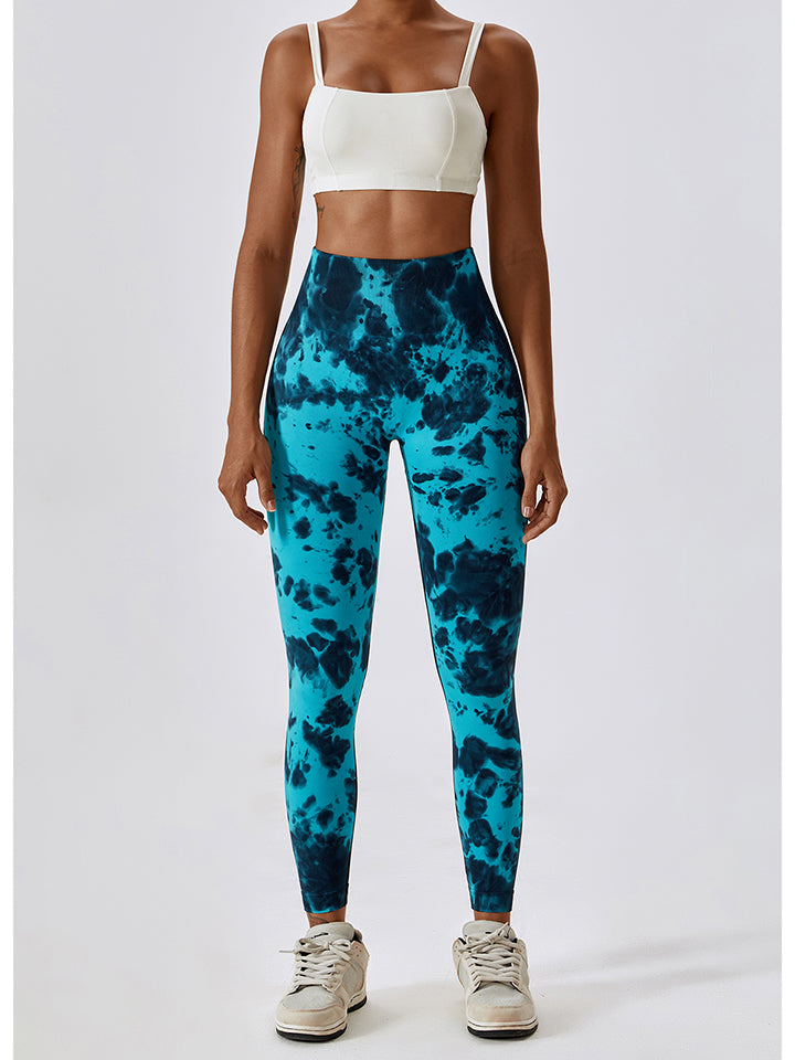 Tie Dye Wide Waistband Active Leggings - T - 7 COLORS -