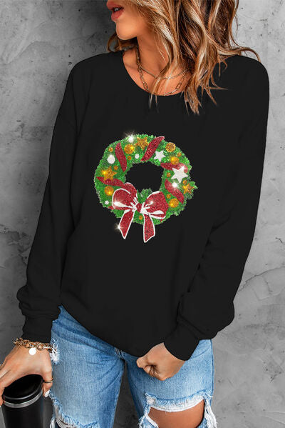 Graphic Round Neck Dropped Shoulder Sweatshirt - T - 1 COLOR -