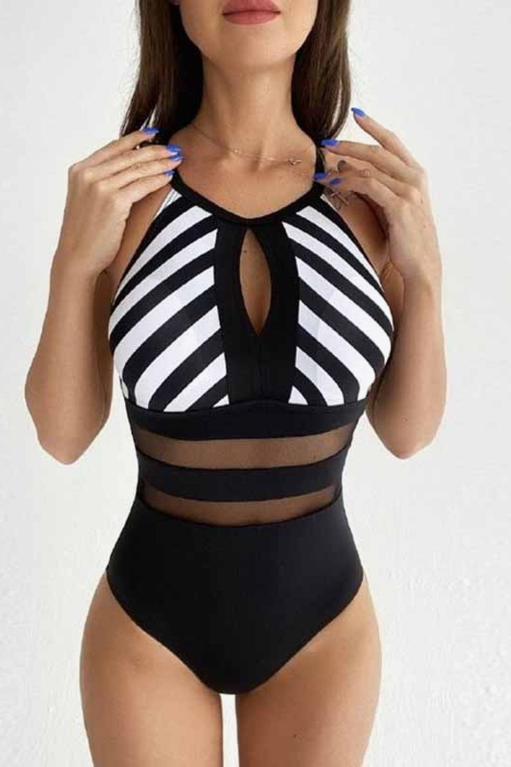 Striped Backless One-Piece Swimsuit - T - 1 COLOR -