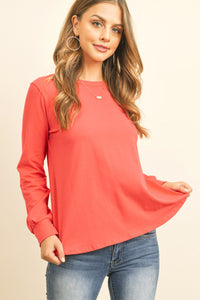 Thumbnail for Riah Fashion - Long Sleeve Round Neck Solid Top - 17 COLORS -