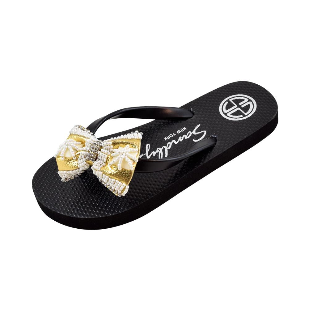 SAND BY SAYA N.Y. - Gold & Pearl Bow  - Big Kids Sandal - 2 COLORS -