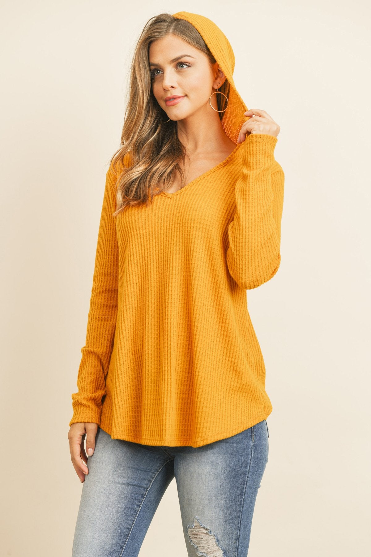 Riah Fashion - V-Neck Long Sleeved Waffle Top - 7 COLORS -