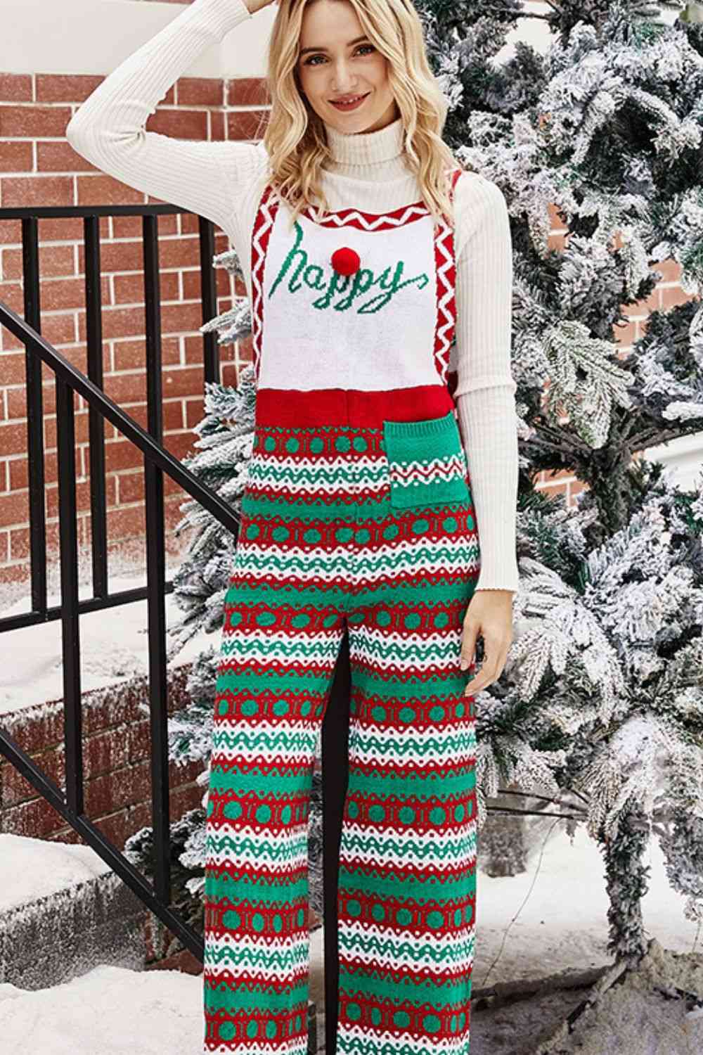 Christmas Knit Straight-Leg Overalls - T - 1 COLOR -