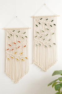 Thumbnail for Contrast Leaf Fringe Macrame Wall Hanging - 31.5