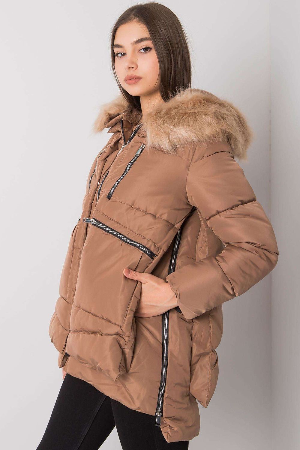 NM - Detatchable Faux Fur collar / hood Coat - 1 COLOR -