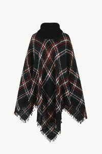 Thumbnail for Plaid Turtleneck Fringe Hem Poncho - T - 6 COLORS -