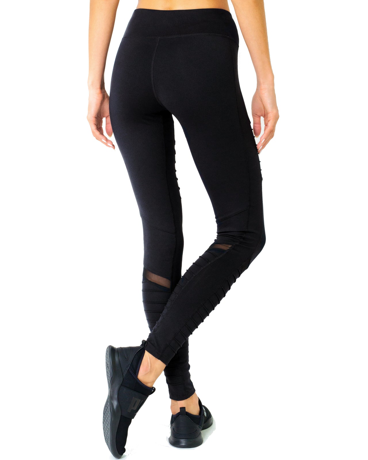 Savoy - Athletique Low-Waisted Ribbed Leggings With Hidden Pocket and Mesh Panels - Black - 1 COLOR -