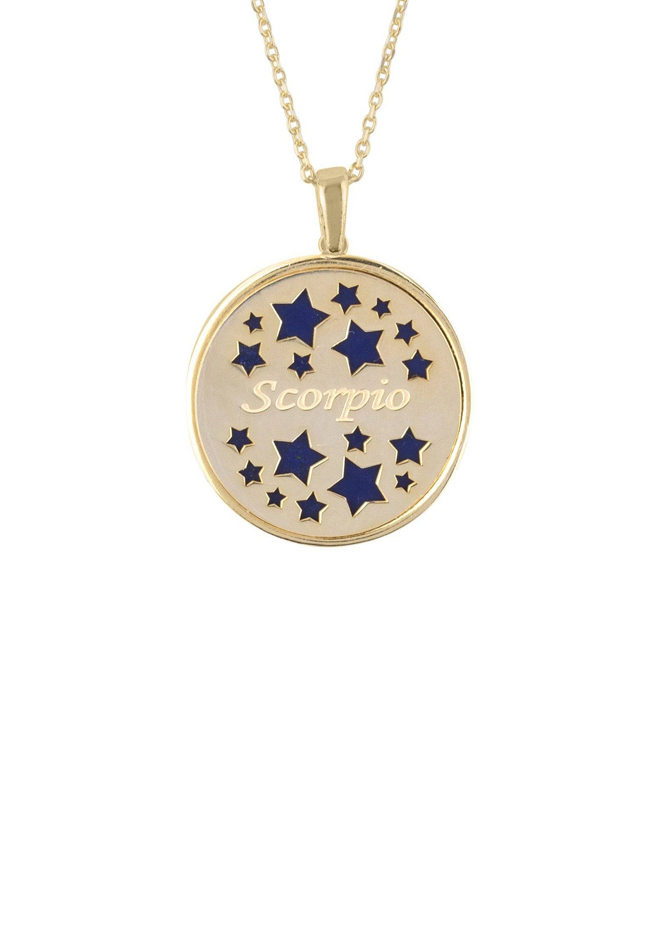 Zodiac Lapis Lazuli Gemstone Star Constellation Pendant Necklace Gold Scorpio -