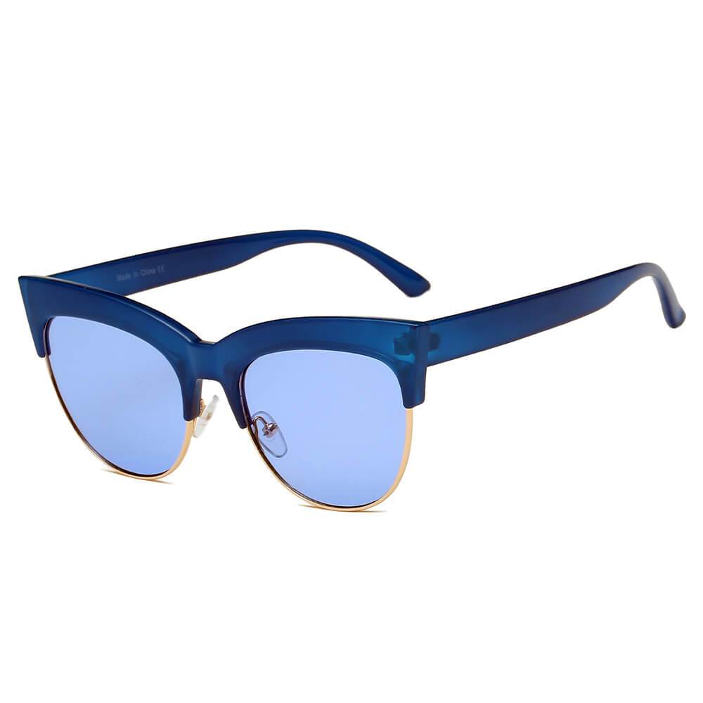 Henrietta | S2062 - Women Half Frame Round Cat Eye Sunglasses - 4 COLORS -