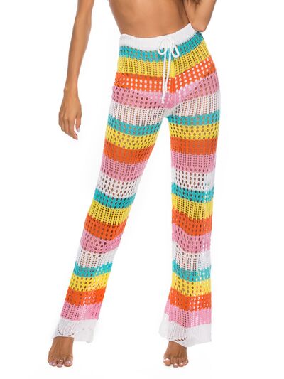 Cutout Contrast High Waist Beach Pants - T - 1 MULTICOLOR -