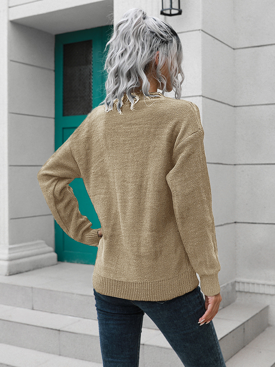 Dropped Shoulder Button Detail Sweater - T - 2 COLORS -