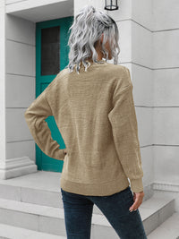 Thumbnail for Dropped Shoulder Button Detail Sweater - T - 2 COLORS -