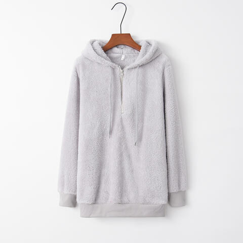 Quarter-Zip Drawstring Teddy Hoodie - T - 9 COLORS -