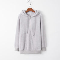 Thumbnail for Quarter-Zip Drawstring Teddy Hoodie - T - 9 COLORS -