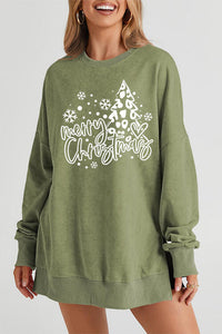 Thumbnail for MERRY CHRISTMAS Round Neck Long Sleeve Slit Sweatshirt - T - 1 COLOR -