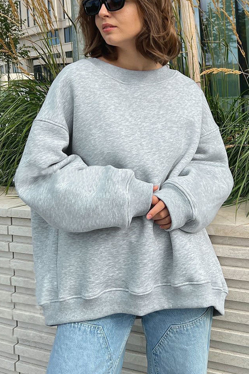 Oversize Round Neck Dropped Shoulder Sweatshirt - T - 10 COLORS -