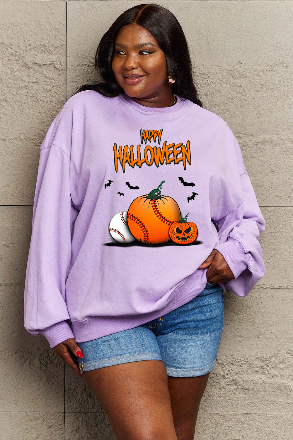 Simply Love Full Size HAPPY HALLOWEEN Graphic Sweatshirt - SIZES S THRU 3XL - T - 6 COLORS -