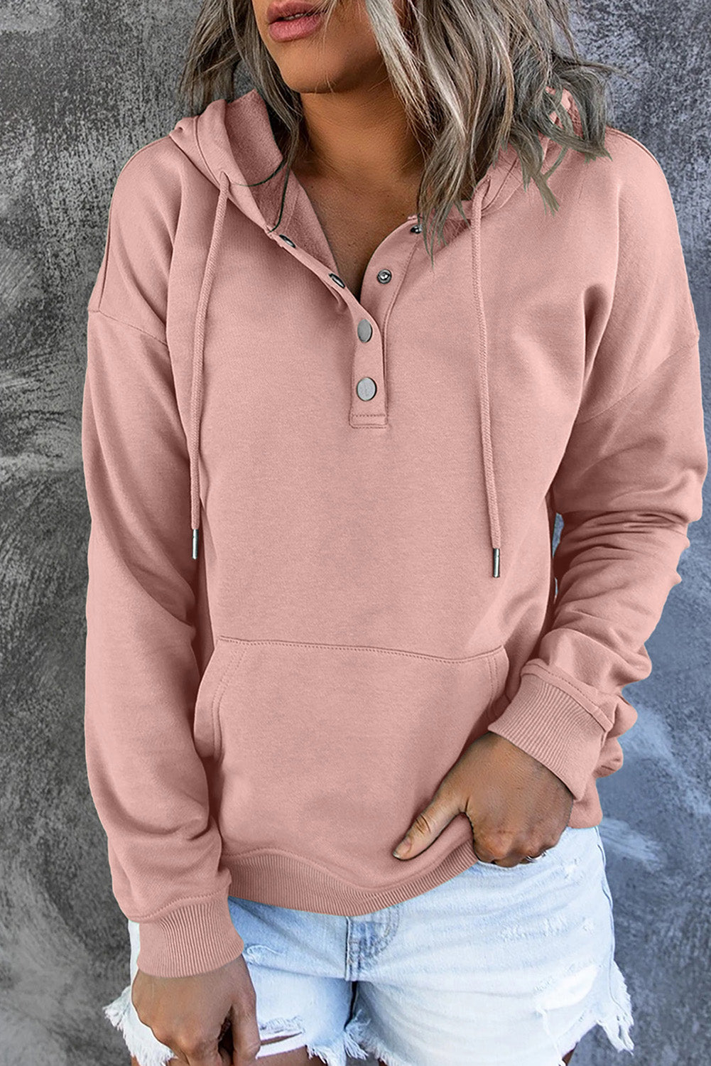 Dropped Shoulder Long Sleeve Hoodie with Pocket - T - 9 COLORS -