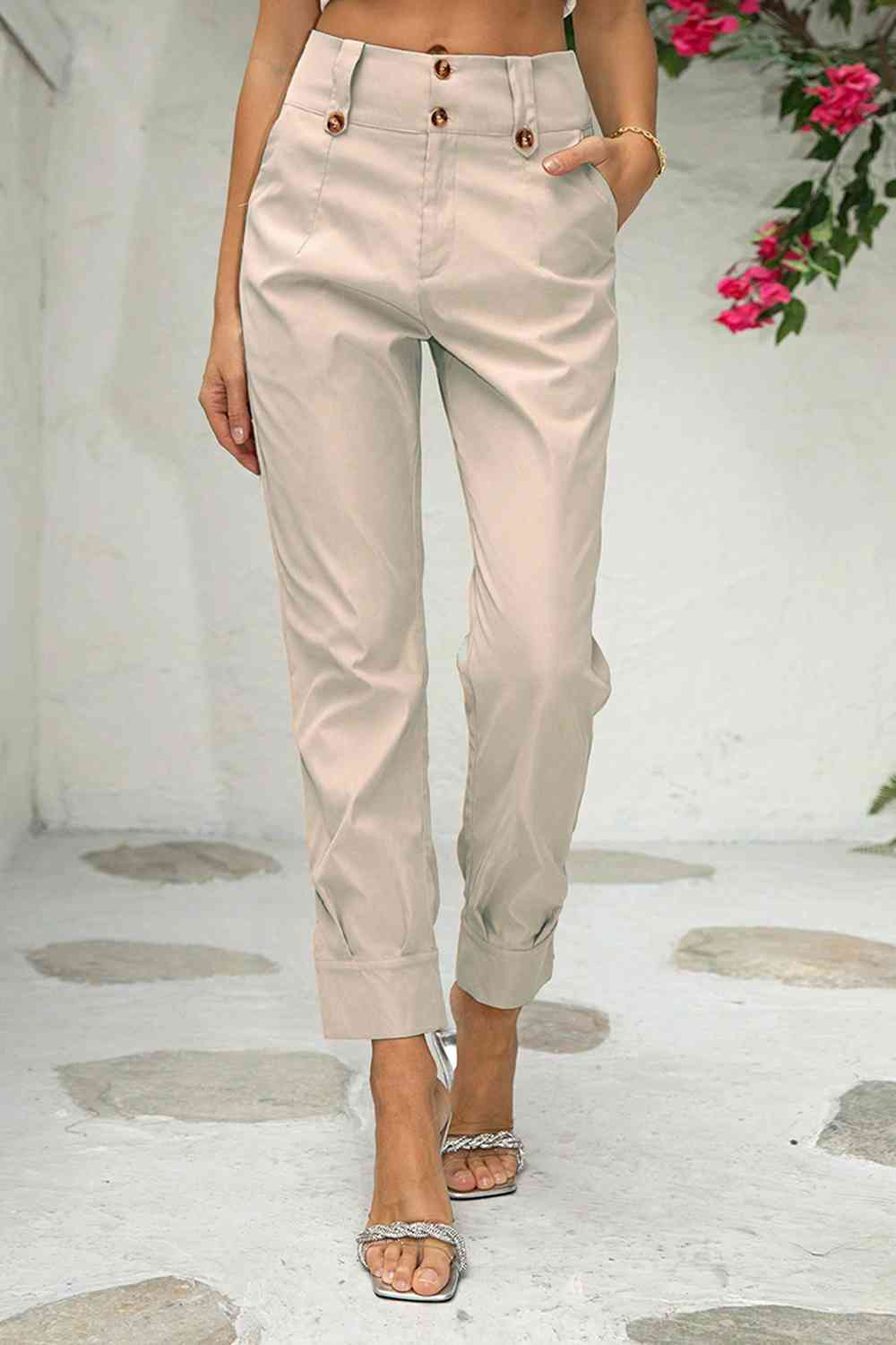 Straight Leg Pants with Pockets - T - 1 COLOR -