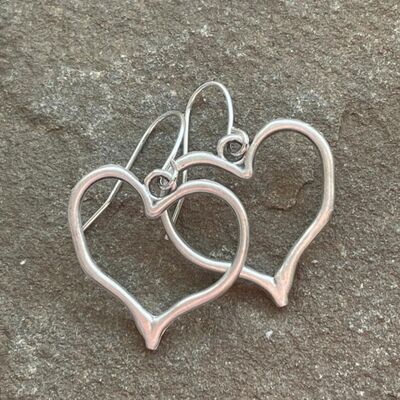 Alloy Silver-Plated Heart Dangle Earrings - T -