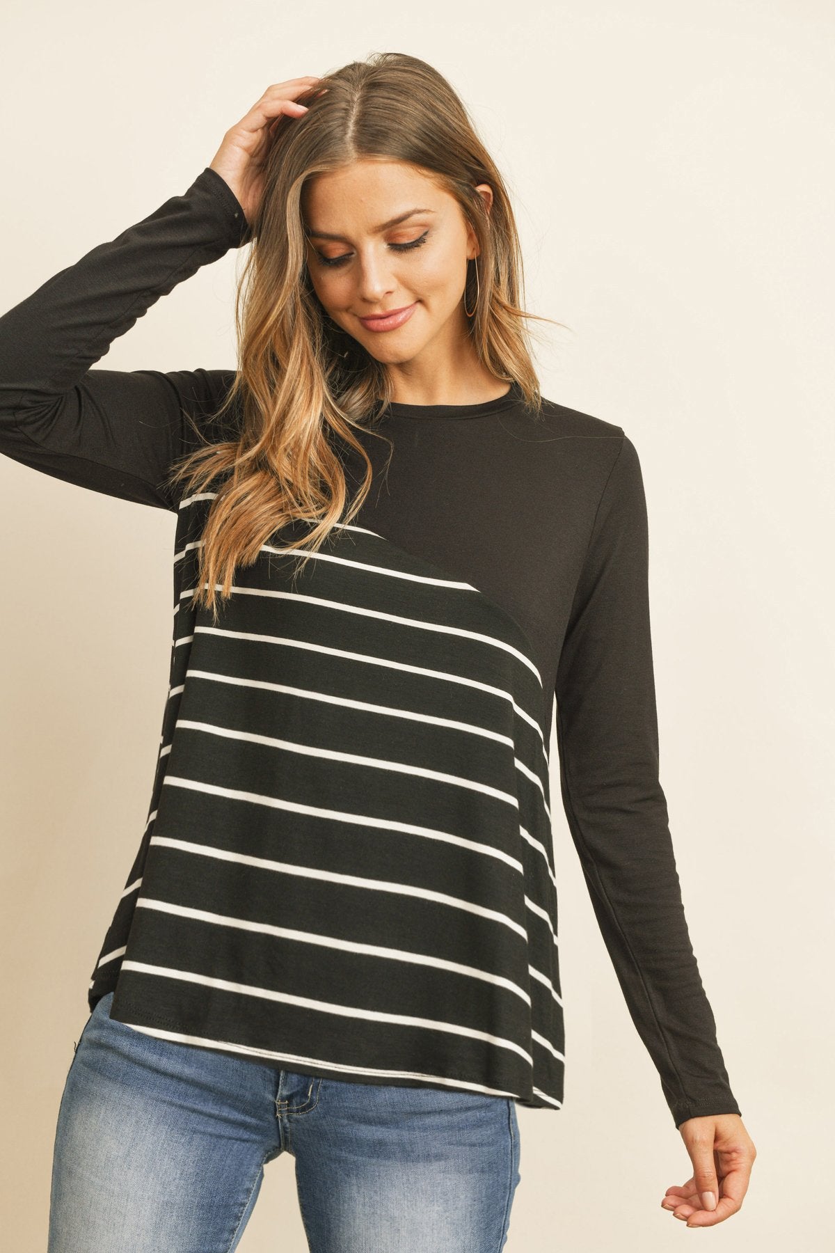 Riah Fashion - Solid Stripe Contrast Color Block Top - 4 COLORS -