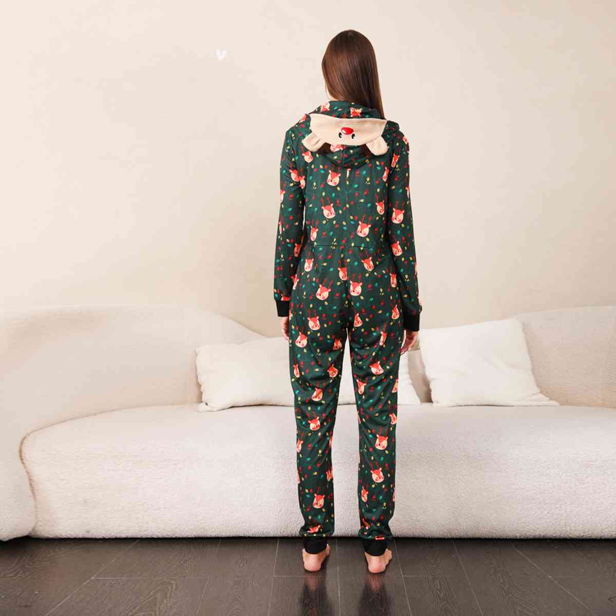 WOMEN Printed Hooded Long Sleeve Jumpsuit - T -