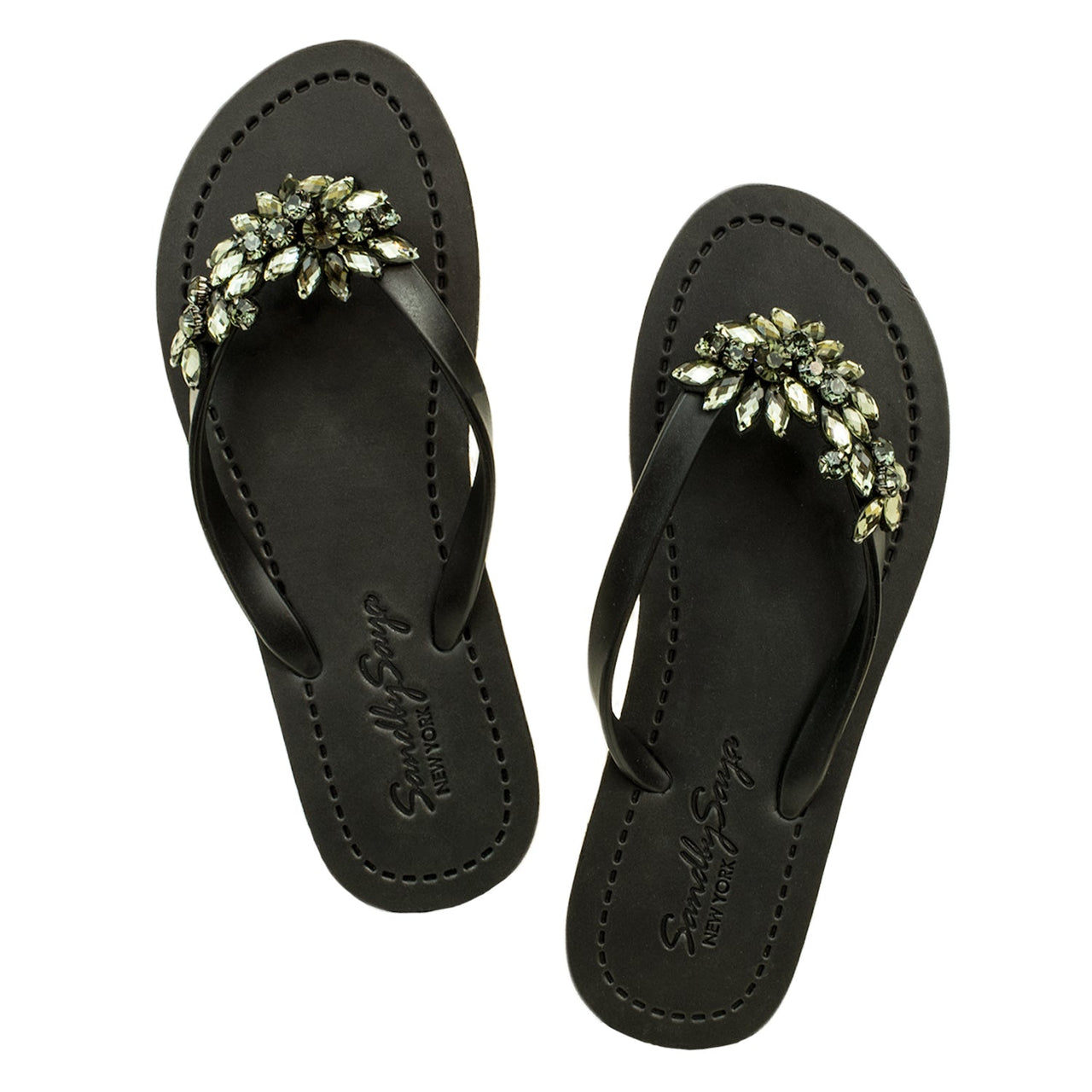 SAND BY SAYA N.Y. - Manhattan Black - Rhinestone Flat Flip Flops Sandal - 5 COLORS -