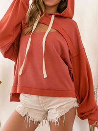 Thumbnail for Cutout Drawstring Drop Shoulder Hoodie - T - 1 COLOR -