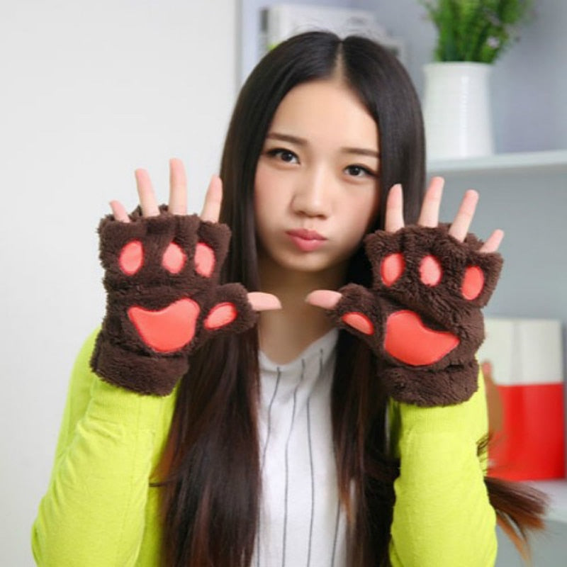 Plush Cat Paw Claw Gloves - Fingerless Mittens / Gloves - [23 DAY DELIVERY] - 11 COLORS -