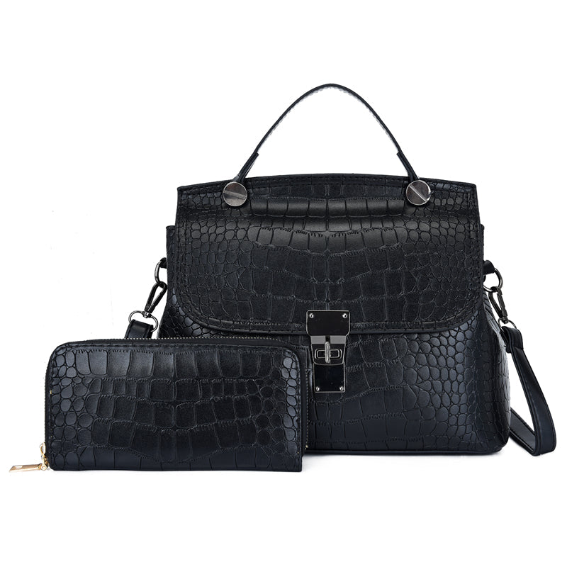 Savoy - Bower Faux Crocodile Handbag Set ( 2-Pack) - BLACK - 1 COLOR -