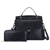 Thumbnail for Savoy - Bower Faux Crocodile Handbag Set ( 2-Pack) - BLACK - 1 COLOR -