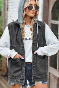 Thumbnail for Sleeveless Denim Top with A Detachable Hood - T - 2 DENIMS -