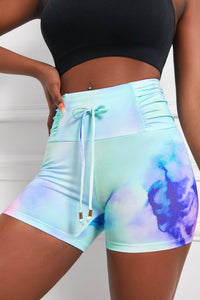 Thumbnail for Tie-Dye Tie Detail Ruched Sports Shorts - T - 1 MULTI COLOR -