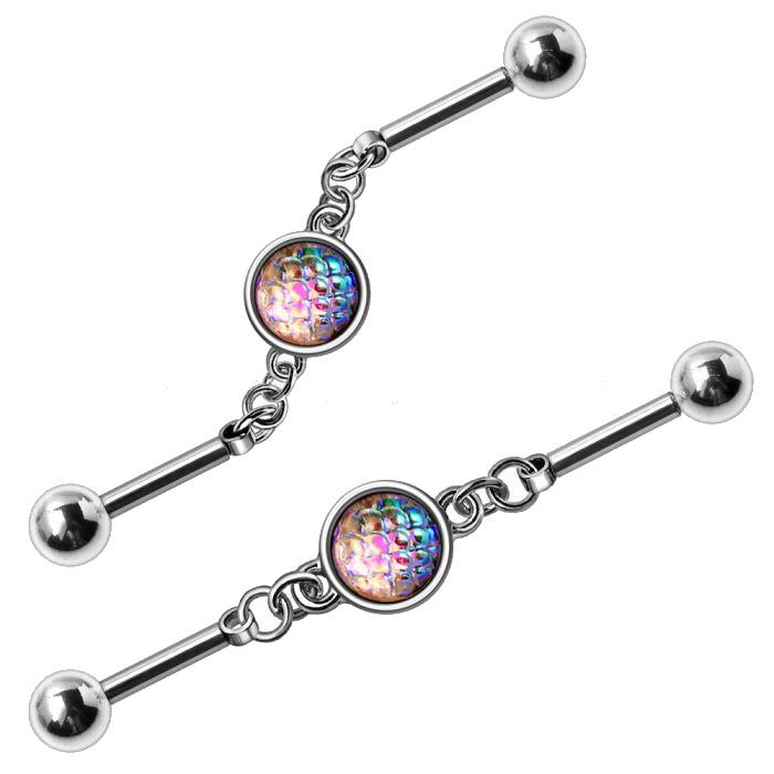 316L Stainless Steel Rainbow Cabochon Chain Industrial Barbell -