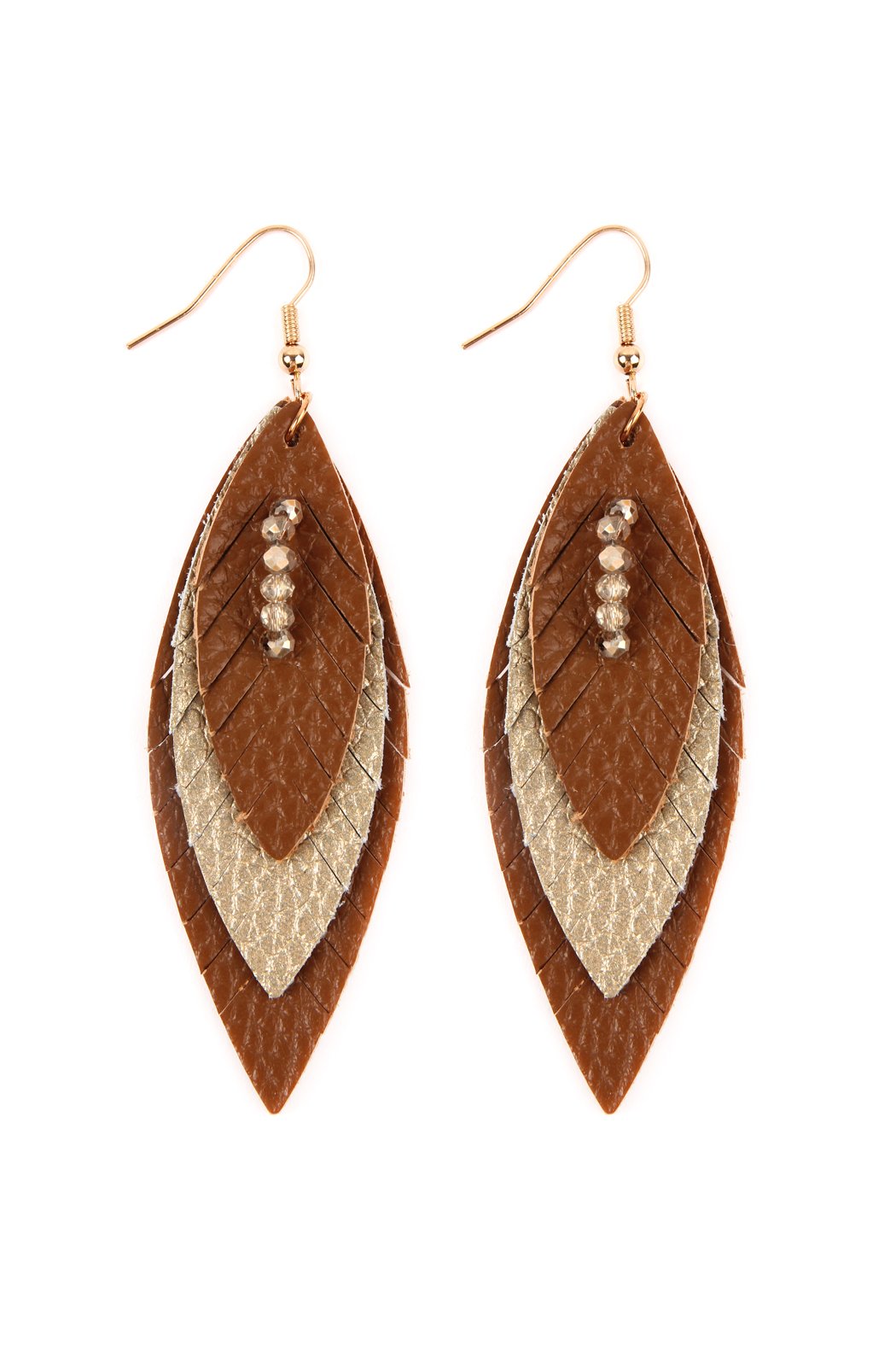 Three Layer Fringe Leather Marquise Earrings - 14 COLORS -