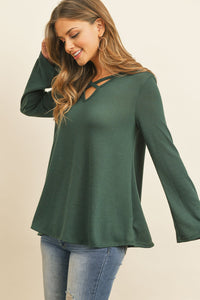 Thumbnail for Criss Cross Neck Long Sleeve Hacci Top - 5 COLORS -