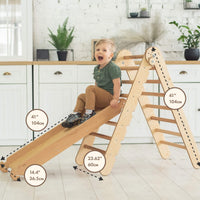 Thumbnail for 2in1 Montessori Climbing Set: Triangle Ladder + Slide Board/Ramp – Beige