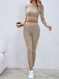 Thumbnail for Crisscross Knit Top and Leggings Set - 2 PCS. - T - 3 COLORS -