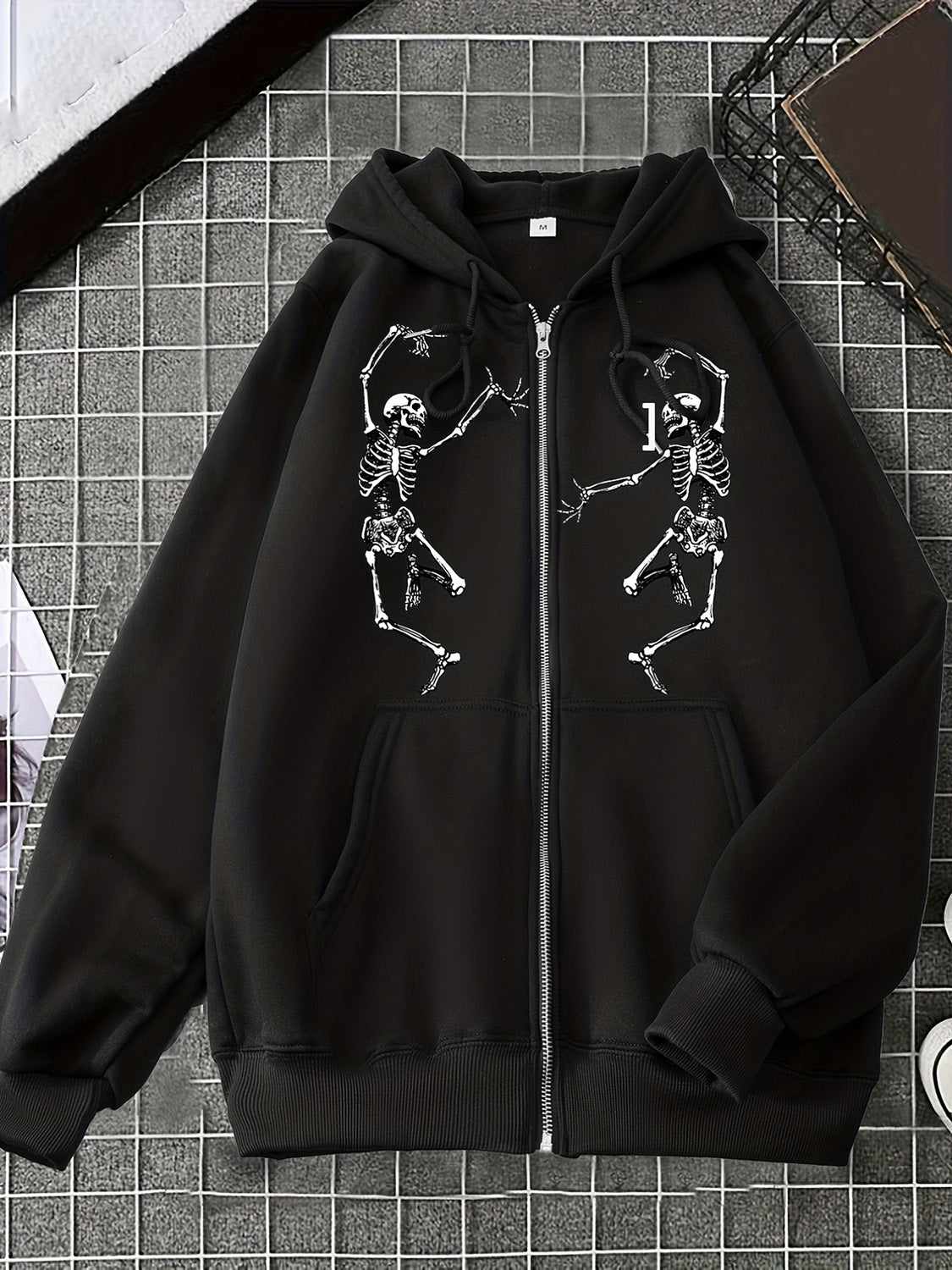 Long Sleeve Skeleton Graphic Hooded Jacket - T - 1 COLOR -